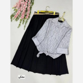 ست ست شومیز دامن همتا جنس دامن لینن و شومیز اسلپ رنگ مشکی و نسکافه ای سایز بزرگ