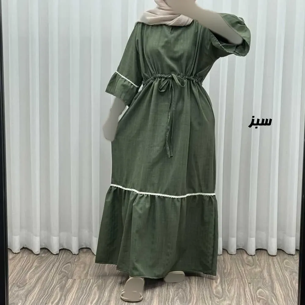پیراهن ساحلی زنانه جنس کارل فری سایز مناسب تا 52 کمربنددار