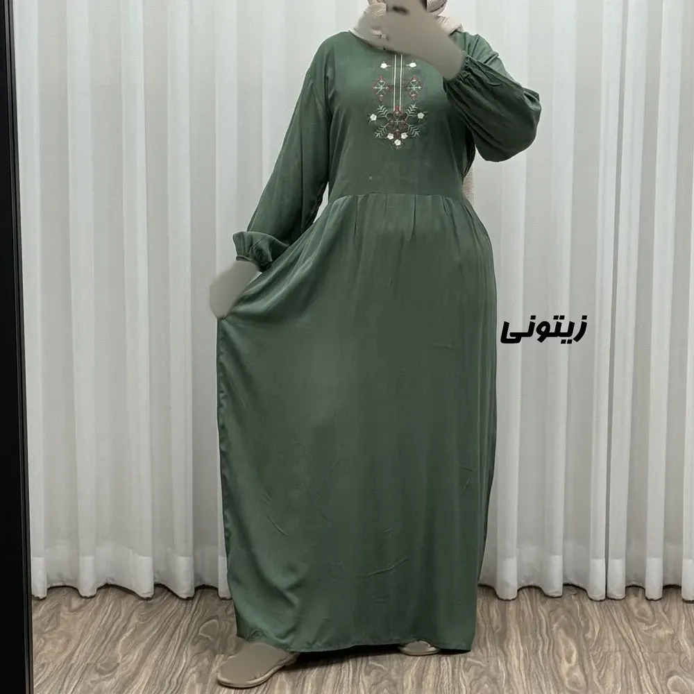 پیراهن ساحلی نخی گلدوزی شده مدل لنورا فری سایز مناسب تا 46 با کمربند