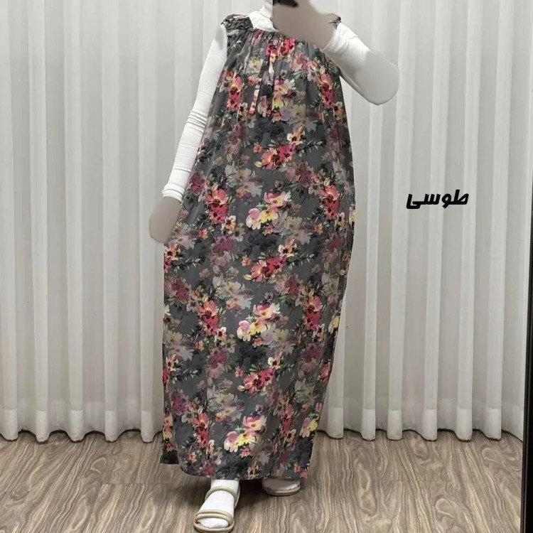 پیراهن ساحلی زنانه نخی آستین حلقه طرح گل یخی فری سایز مناسب تا 52