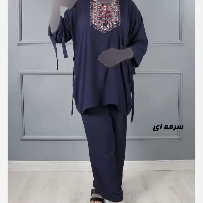 ست بلوز و شلوار نخی زنانه مدل آیدا فری سایز مناسب تا سایز 52
