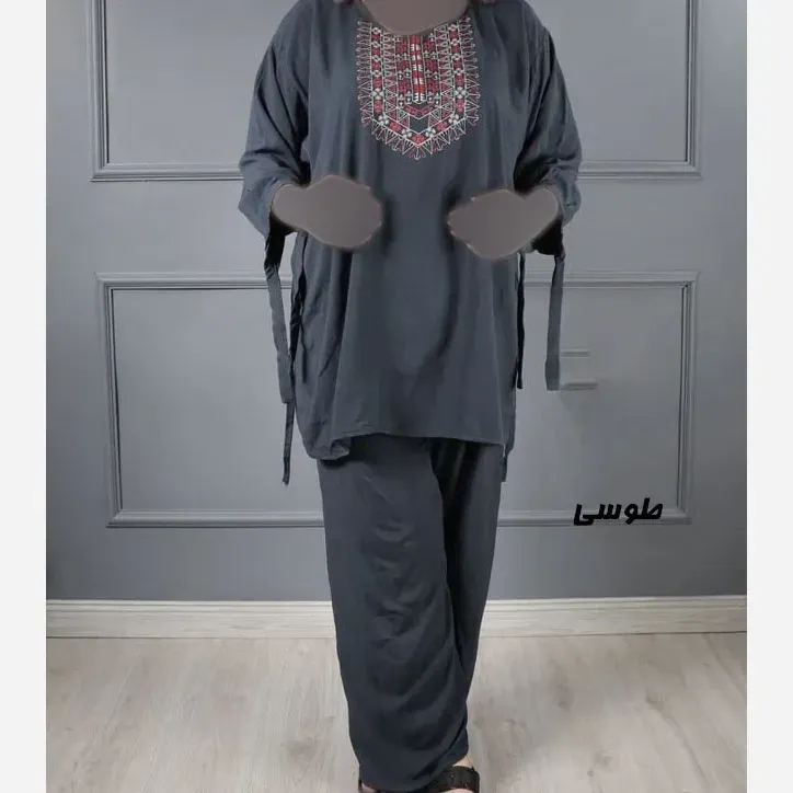 ست بلوز و شلوار نخی زنانه مدل آیدا فری سایز مناسب تا سایز 52