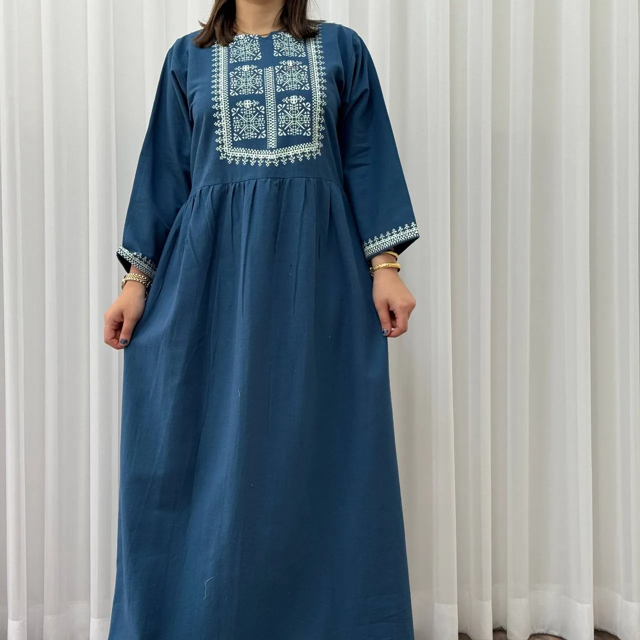 پیراهن لینن چاپی ساره فری سایز تا 48 بنددار چهارفصل شیک راحت بدون آبرفت و رنگرفت