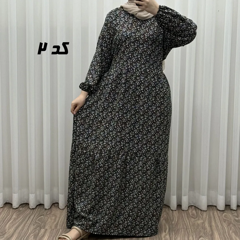 پیراهن بلند زنانه پفکی مدل پاموق فری سایز همراه با کمربند