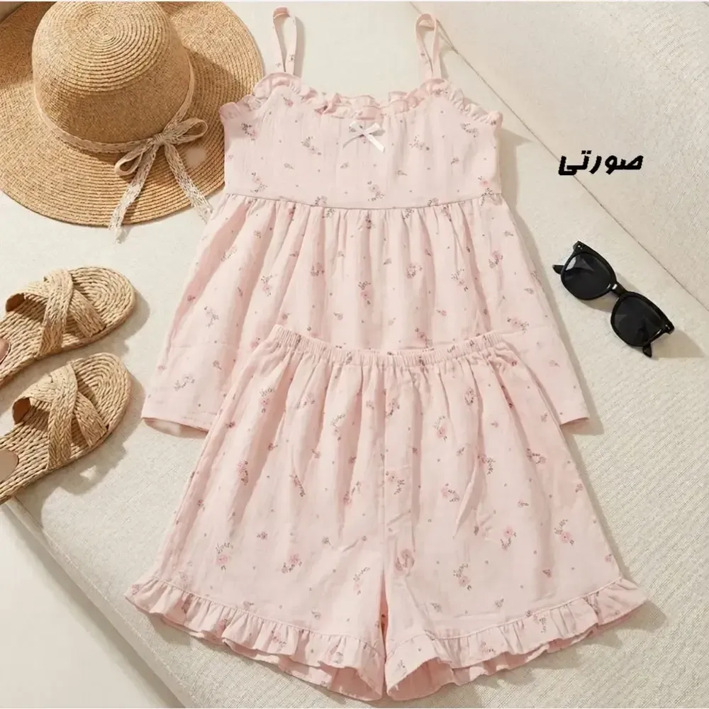 ست تاپ و شلوارک زنانه وارداتی جنس پنبه موسلین خنک و راحت