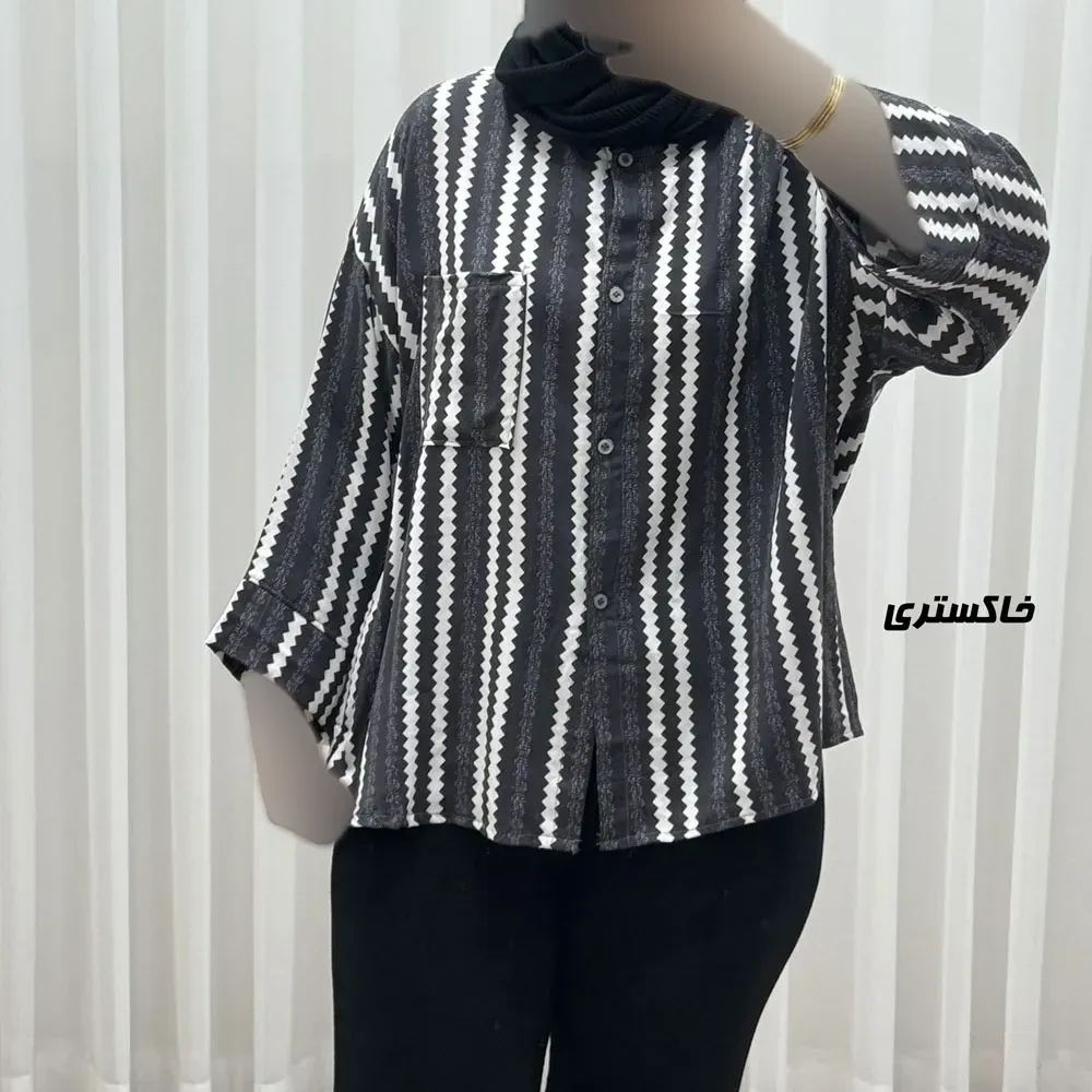 بلوز نخی راه راه زنانه جلو دکمه فری سایز مناسب تا سایز 50