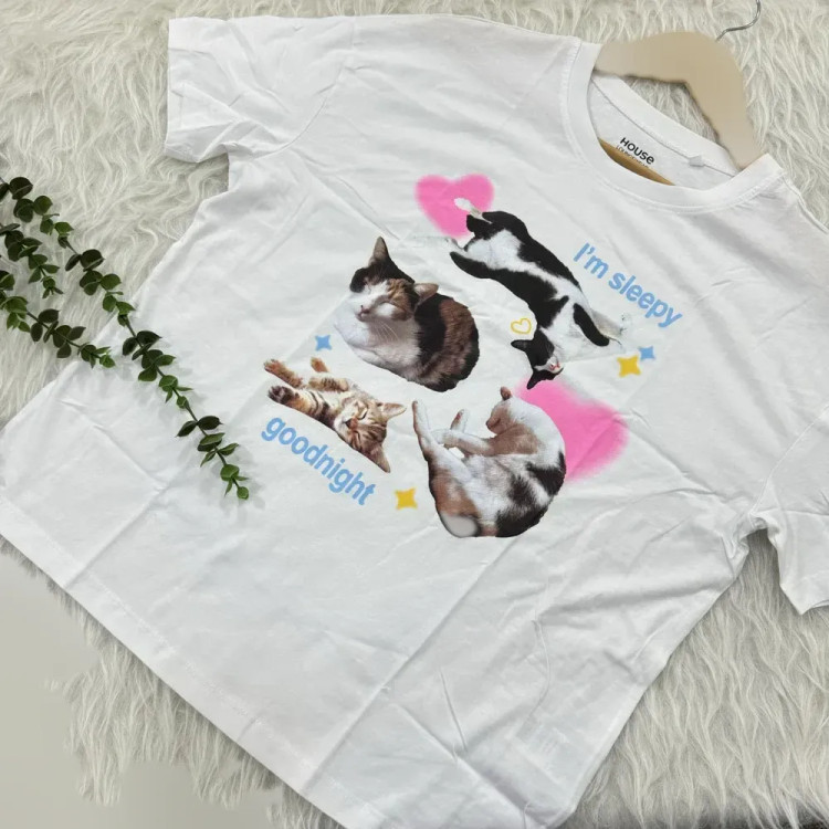 تیشرت نخ پنبه وارداتی زنانه و دخترانه مارک House کد 1993