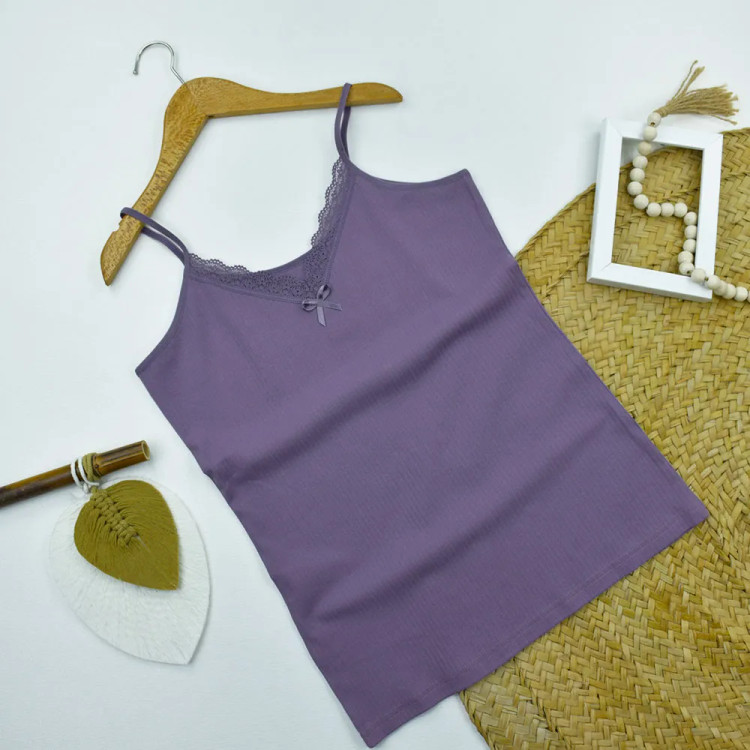 تاپ بندی زنانه کبریتی دانتل دار رنگ بنفش کد 10760