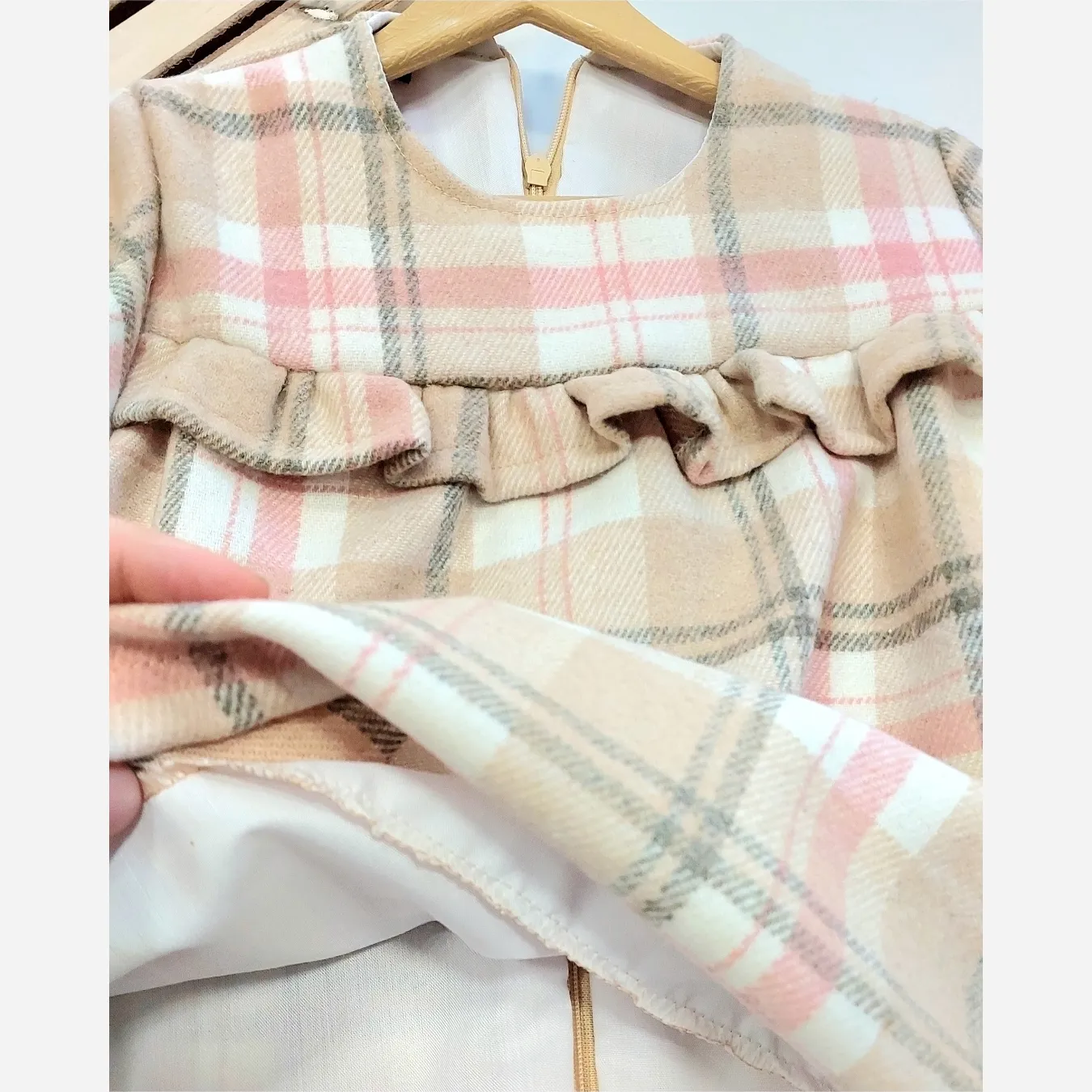 سارافون دخترانه پشمی چهارخونه آستردار مناسب 2 تا 10 سال