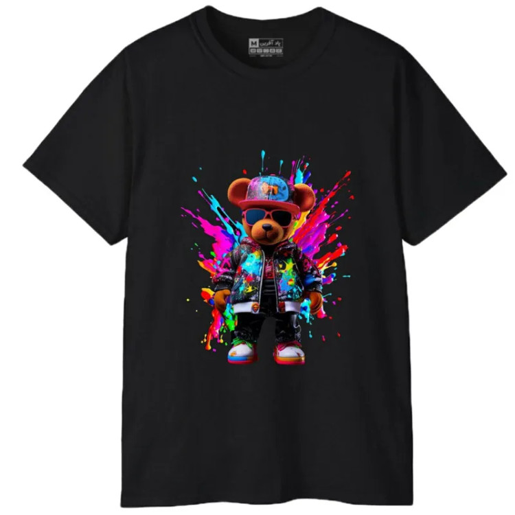 تیشرت آستین کوتاه مردانه پاد آفرین مدل خرس کارتونی کد 1796 جنس نخ و پلی استر