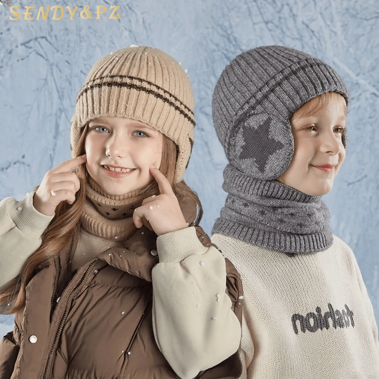 ست کلاه و شال گردن خزدار زمستانی کودک مناسب 6 تا 10 سال در 6 رنگ