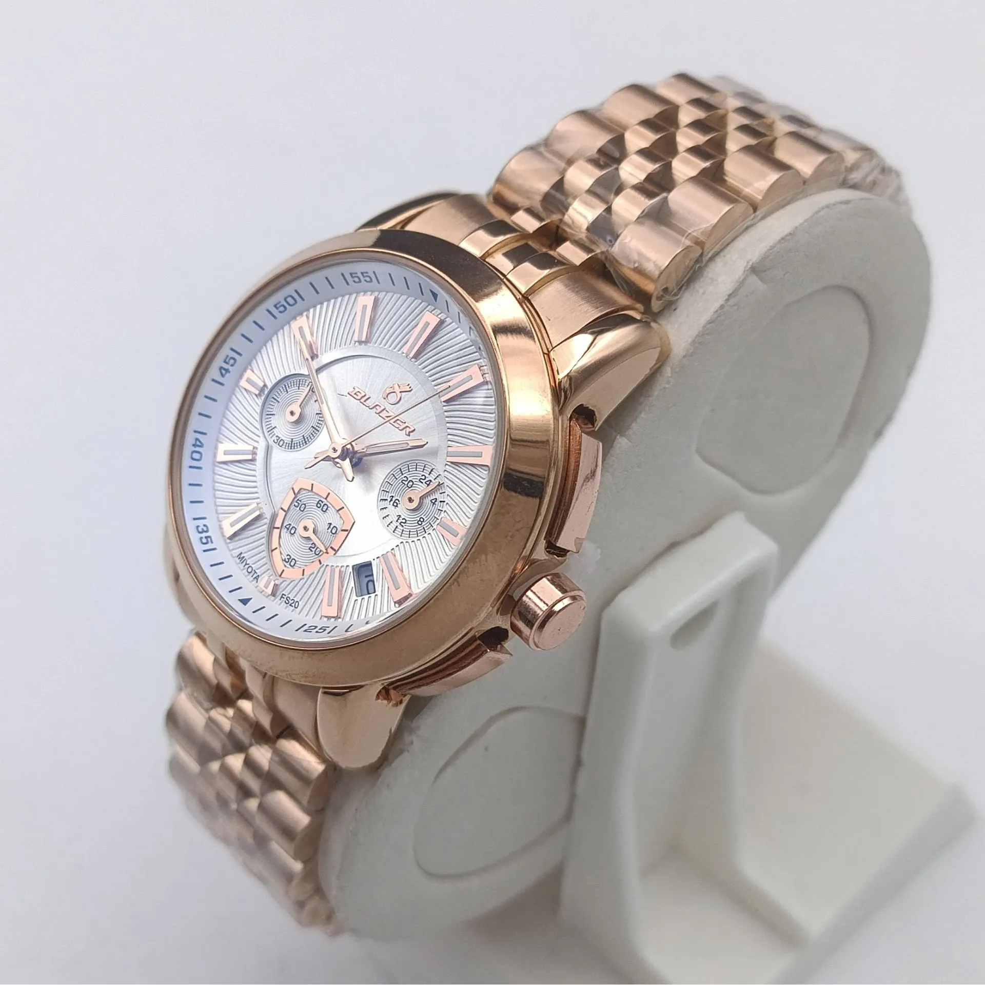 ساعت مچی زنانه بلیزر مدل 3199 رزگلد صفحه سفید کرنوگراف دار