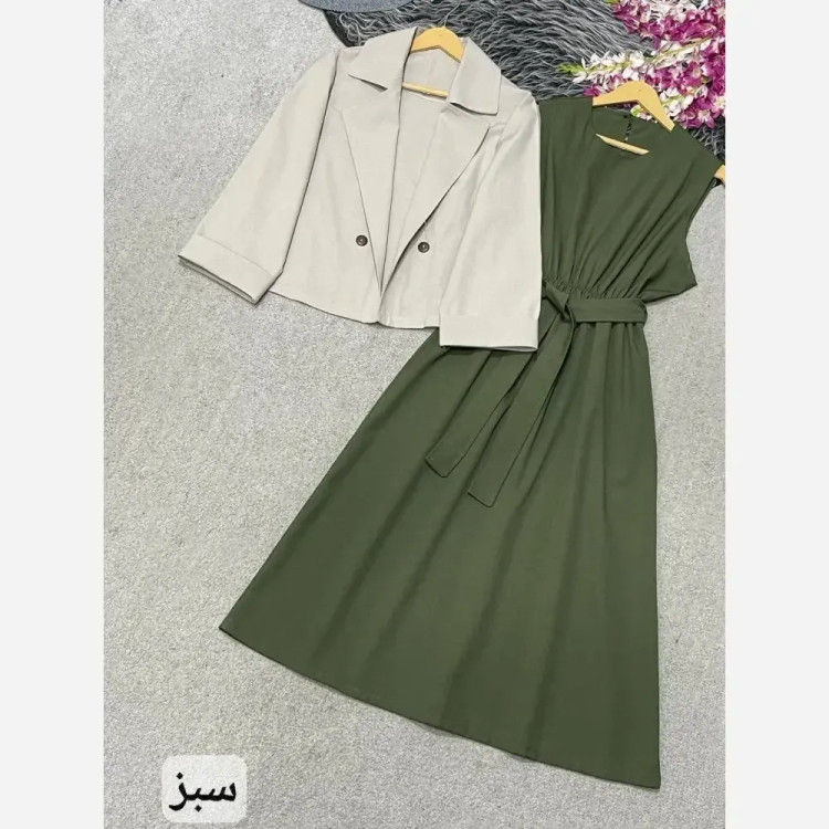 ست دوتیکه لنین آسو رنگ مشکی شکلاتی سبز فری سایز