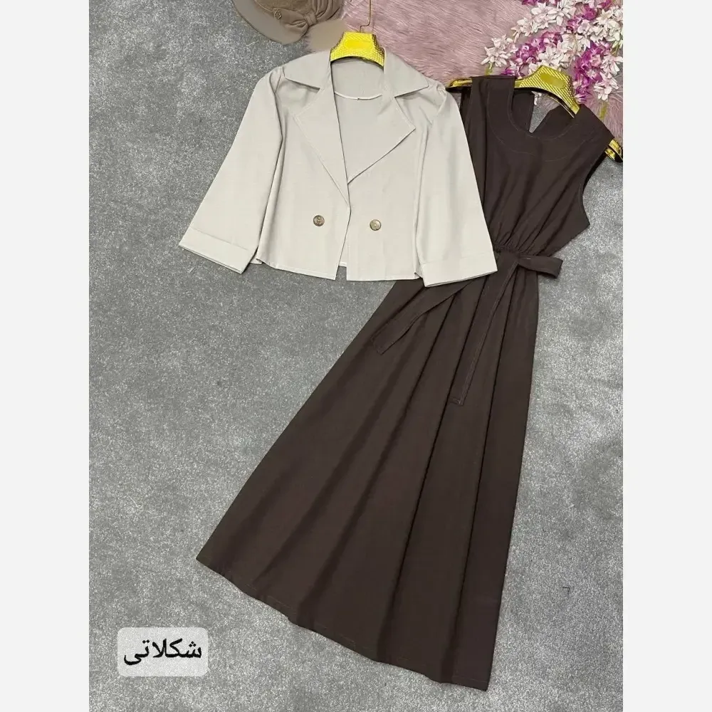 ست دوتیکه لنین آسو رنگ مشکی شکلاتی سبز فری سایز