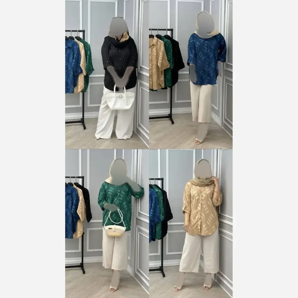 شومیز نگینی کسمه فری سایز زنانه رنگ مشکی و نسکافه ای و موکا و سبزسدری