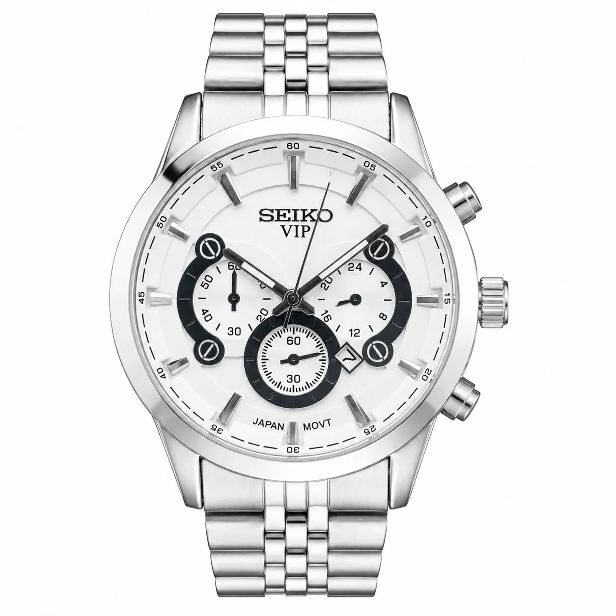 ساعت مچی مردانه سیکو استیل صفحه سفید طرح سه موتور با تقویم و موتور ژاپن