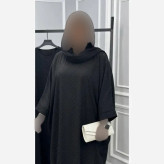 عبا زنانه مدل عبایی نگین دار جنس الیزه مشکی فری سایز