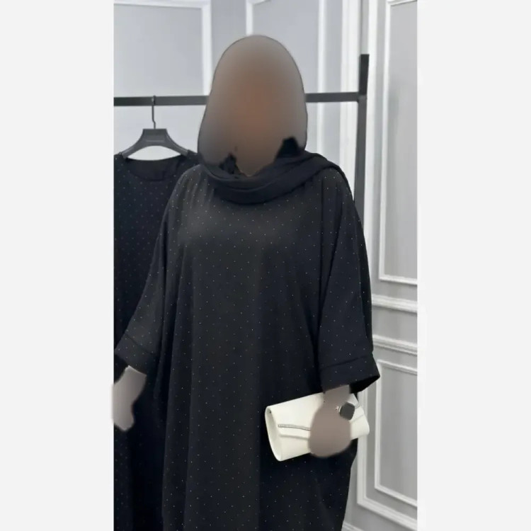 عبا زنانه مدل عبایی نگین دار جنس الیزه مشکی فری سایز