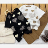 ست بلوز شلوار بگ دخترانه طرح قلب نگین دار سایز 45 تا 60