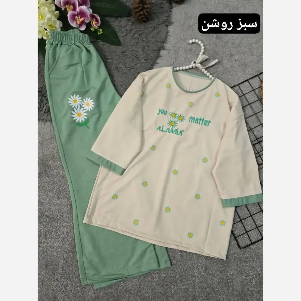 ست تیشرت و شلوار مدل ترلان جنس پنبه لاکرا فری سایز