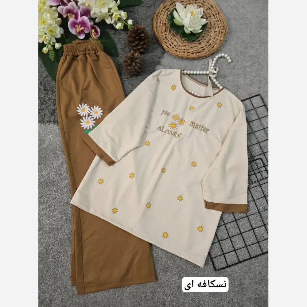ست تیشرت و شلوار مدل ترلان جنس پنبه لاکرا فری سایز