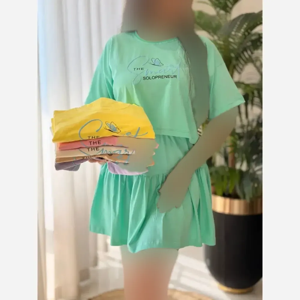 ست ست کراپ و دامن پنبه درجه یک مدل ساشا فری سایز