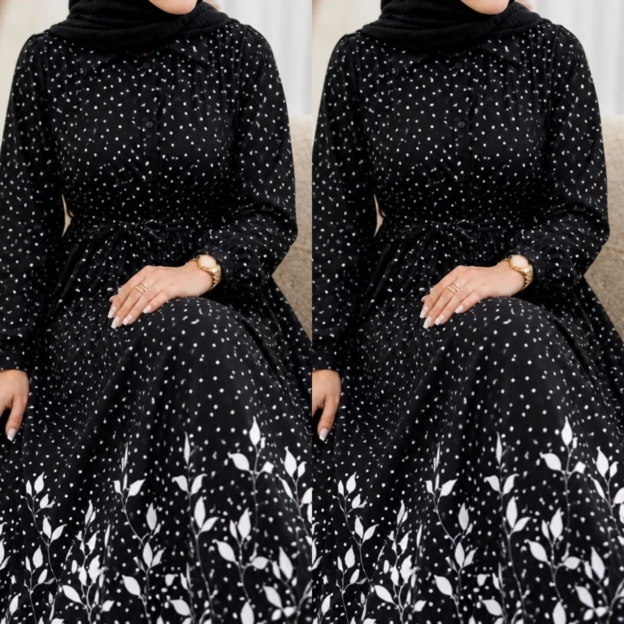 پیراهن زنانه مدل کتایون جنس بوگاتی رنگ مشکی سایز فری سایز
