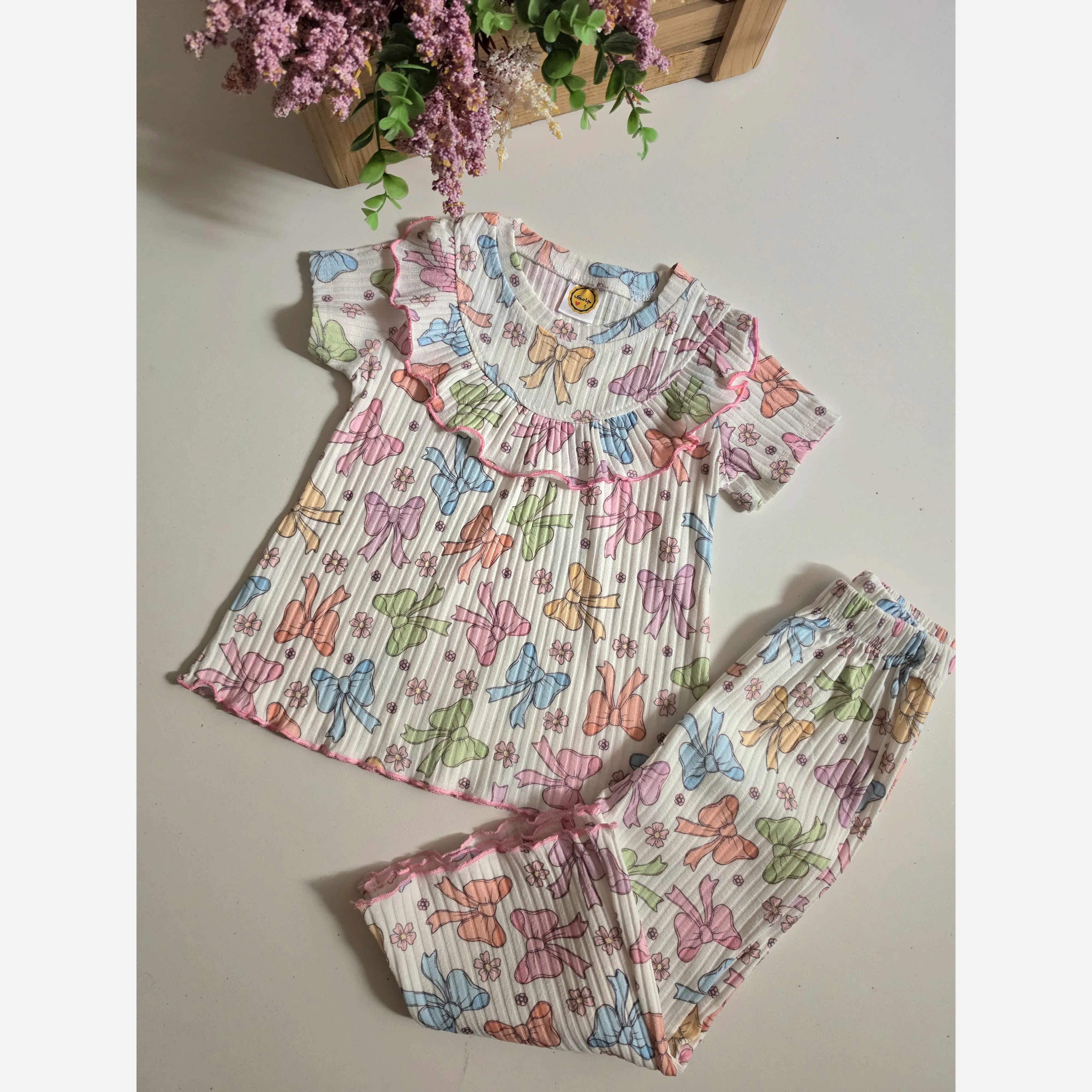 ست بلوز شلوار راحتی دخترانه طرح دار خنک تابستانی 1 تا 12 سال