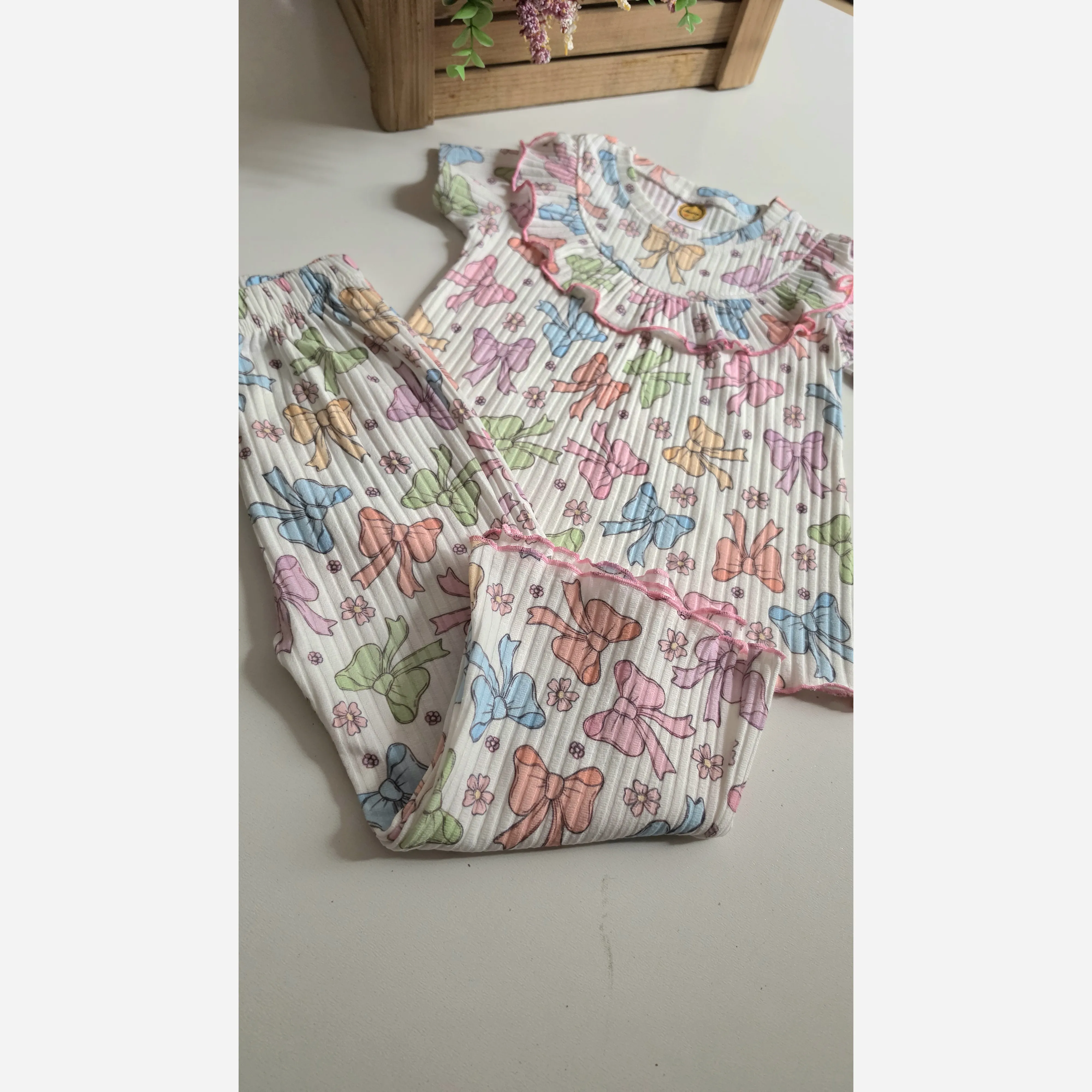 ست بلوز شلوار راحتی دخترانه طرح دار خنک تابستانی 1 تا 12 سال
