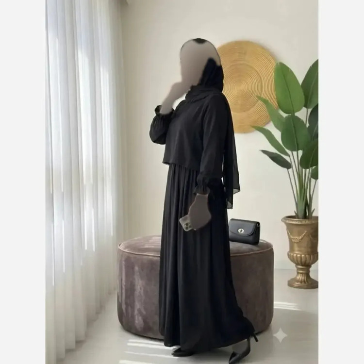 عبا دوتیکه مهلا جنس الیزه درجه یک رنگ مشکی فری سایز