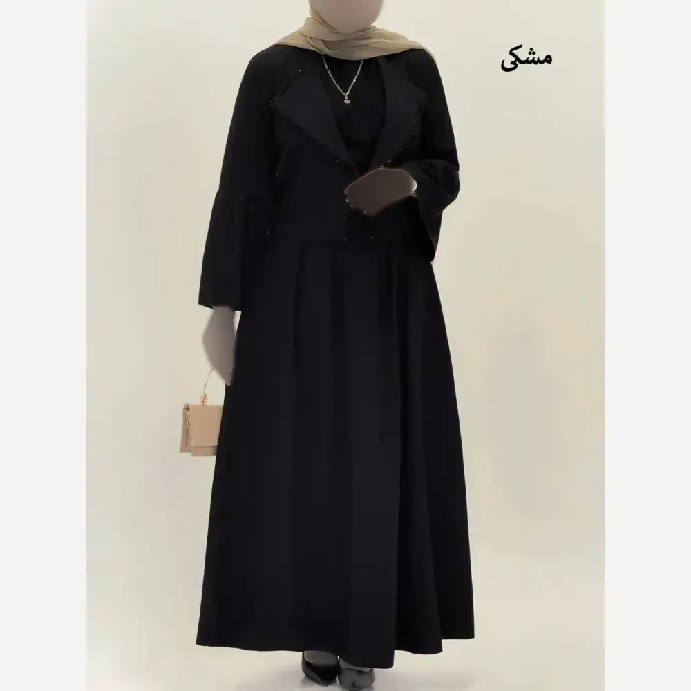 ست شومیز و دامن کریستال کرپ مازراتی اعلا رنگ مشکی سورمه موکا سایز یک و دو