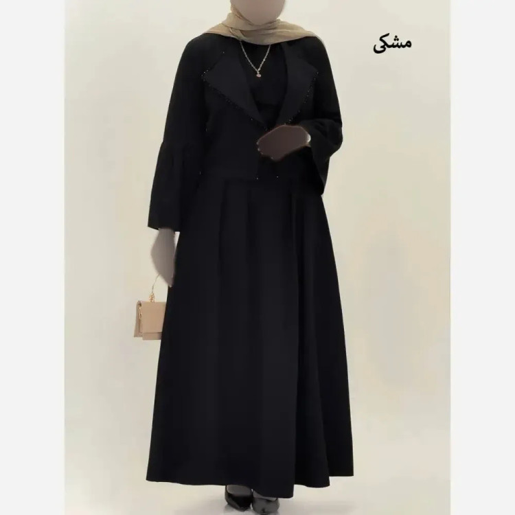ست شومیز و دامن کریستال کرپ مازراتی اعلا رنگ مشکی سورمه موکا سایز یک و دو