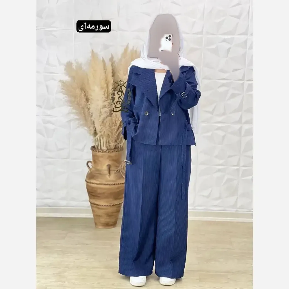 ست زنانه شیک مدل ایسان دیپلمات اعلا فری سایز سورمه طوسی مشکی
