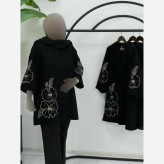 مانتو گلرخ مخمل شنل اعلا مشکی سایزبندی 1 و 2 قد 80