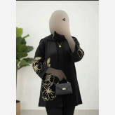 مانتو گلرخ مخمل شنل اعلا مشکی سایزبندی 1 و 2 قد 80