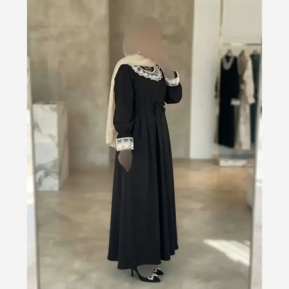 عبا یقه گیپور مشکی الیزه درجه یک فری سایز تنخور عالی و شیک کیفیت تضمینی