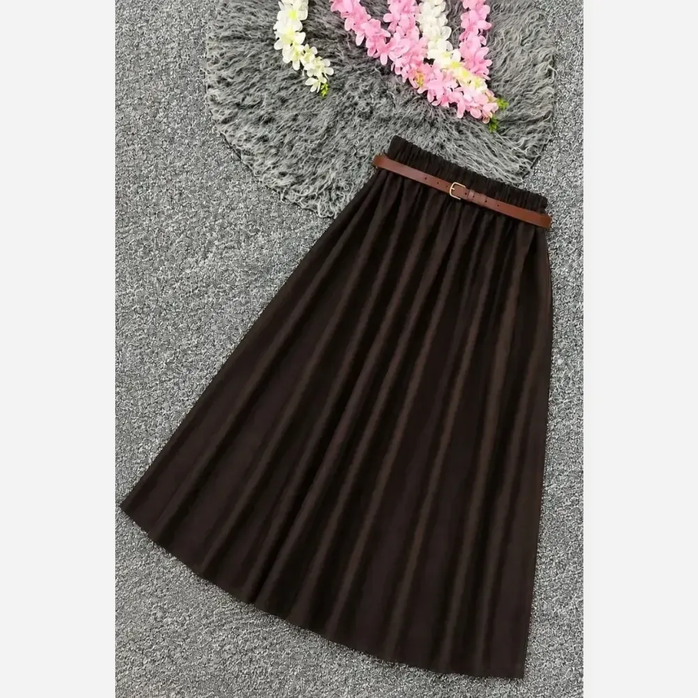 شومیز دامن آنیل لنینت اعلا فری سایز کمربنددار ژورنال