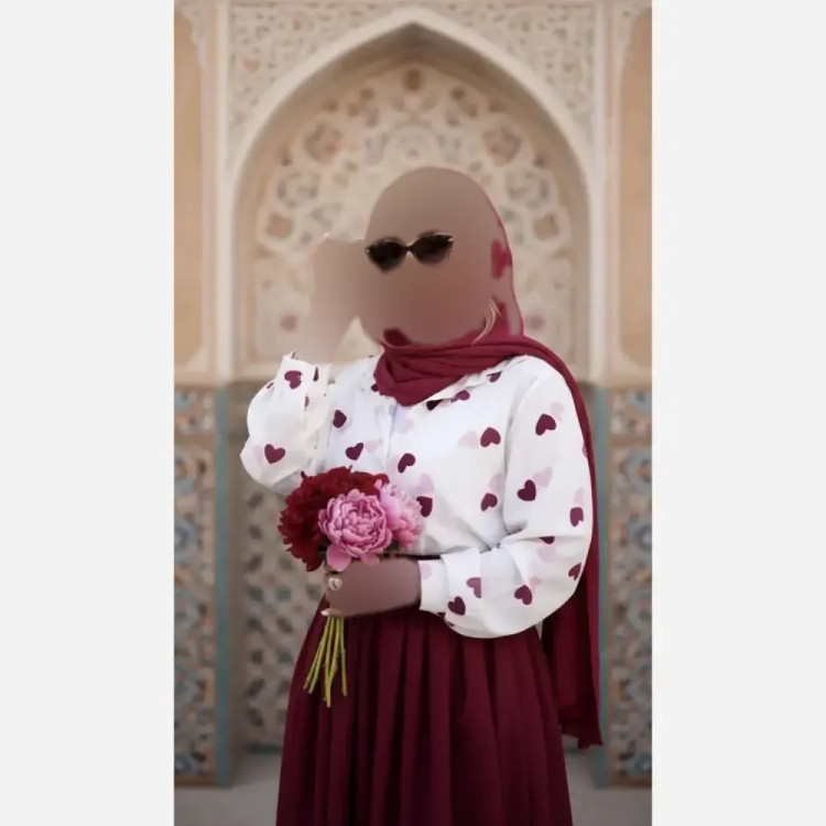 ست سه تیکه قلبی شومیز بوگاتی دامن پوبلین کتان زنانه فری سایز