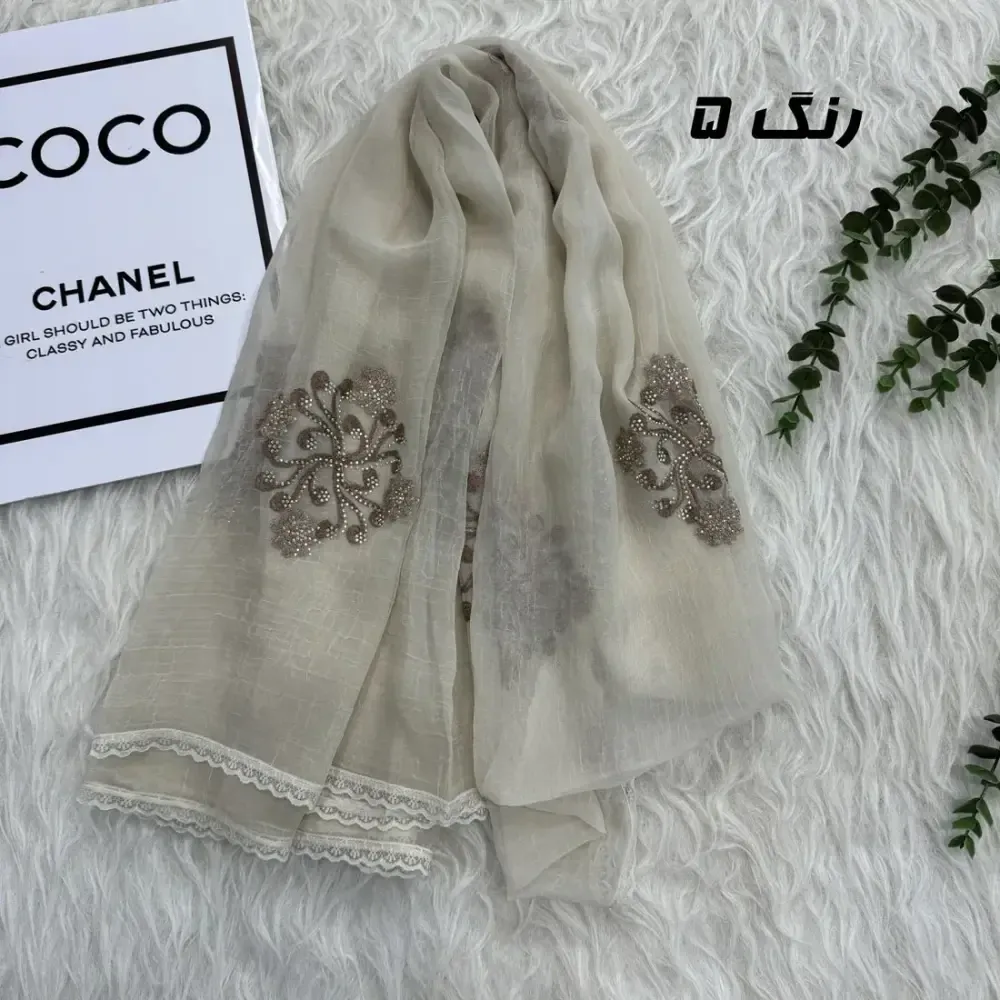 شال وارداتی مجلسی نگینی حریر دانتل
