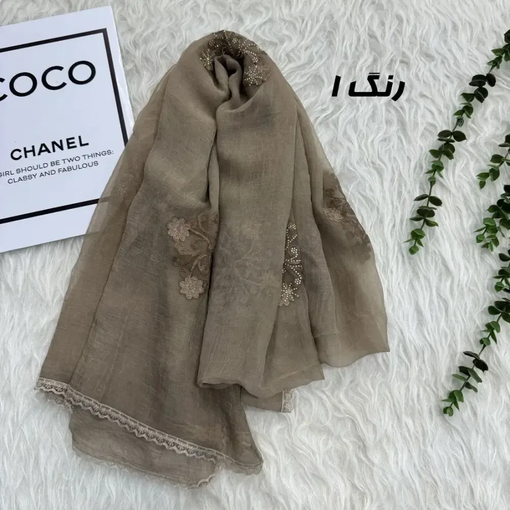 شال وارداتی مجلسی نگینی حریر دانتل