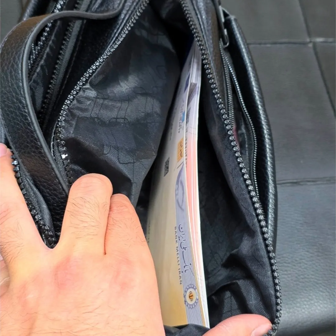 کیف دستی مردانه مونت بلانک چرم دوحالته چهار زیپ مدل دبل فیس