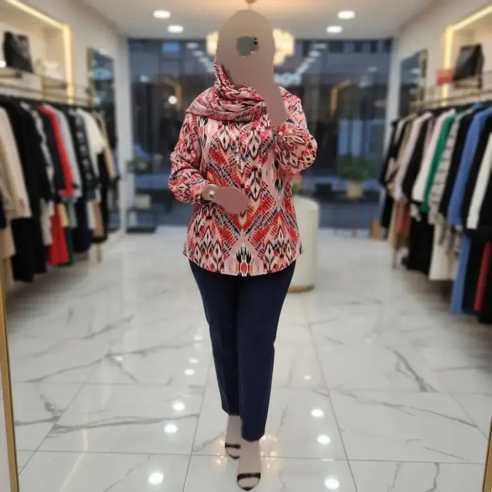 شومیز زنانه مجلسی طرحدار ساتن حریر فری سایز حنا