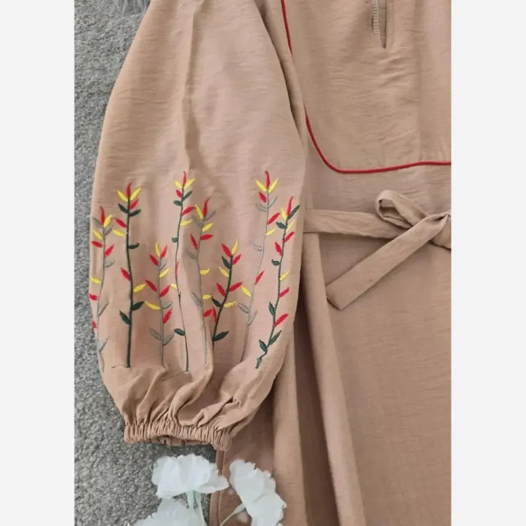 کفتان کلدوزی نرگسی بابوس فری سایز نسکافه ای و زرشکی