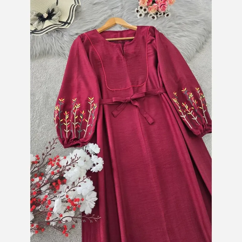 کفتان کلدوزی نرگسی بابوس فری سایز نسکافه ای و زرشکی