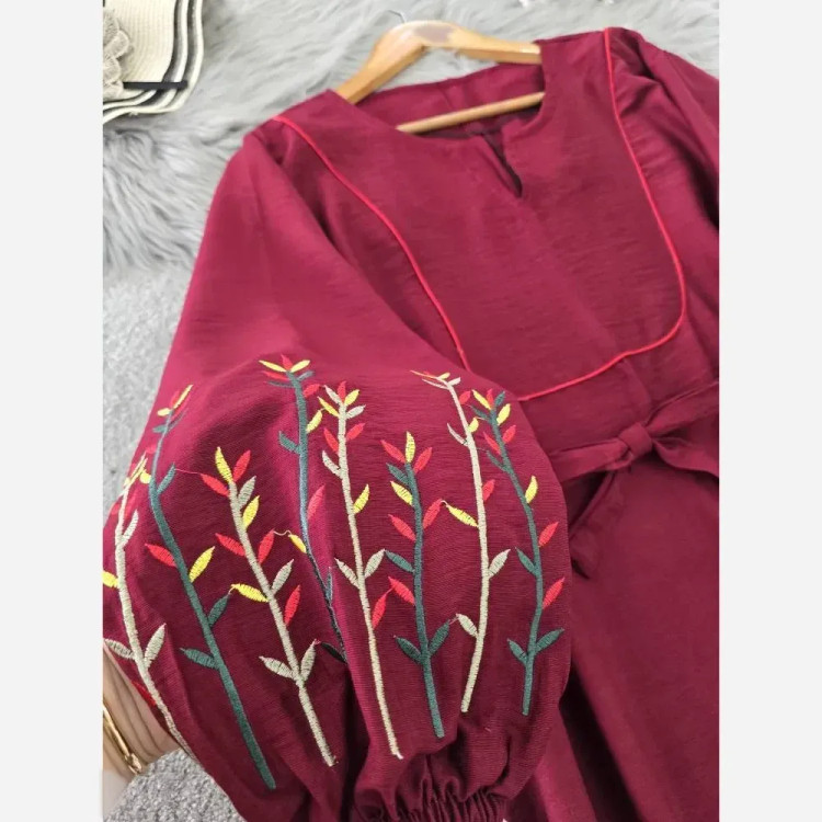 کفتان کلدوزی نرگسی بابوس فری سایز نسکافه ای و زرشکی