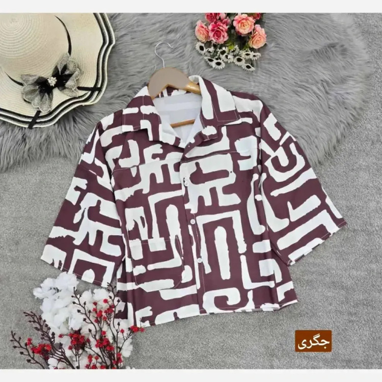 شومیز باکسی طرحدار جنس سوفیا ژاکارد فری سایز جیب دار