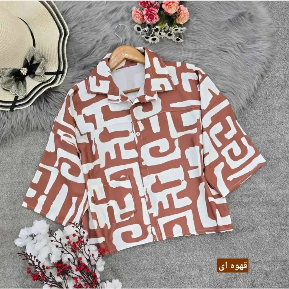 شومیز باکسی طرحدار جنس سوفیا ژاکارد فری سایز جیب دار