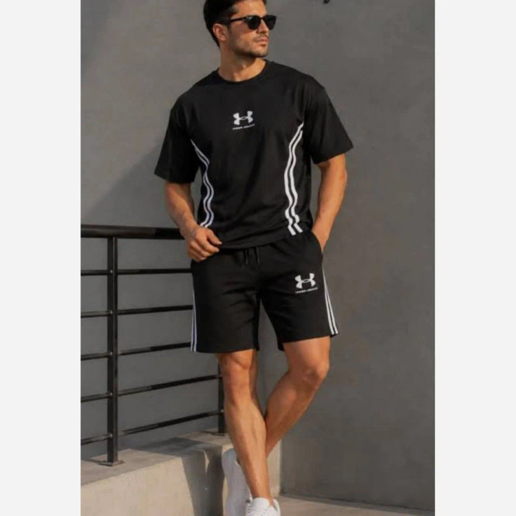 ست تیشرت شلوارک بیسکوییتی طرح UNDER ARMOUR نواردوزی شده