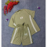 ست تیشرت شلوارک بیسکوییتی طرح UNDER ARMOUR نواردوزی شده