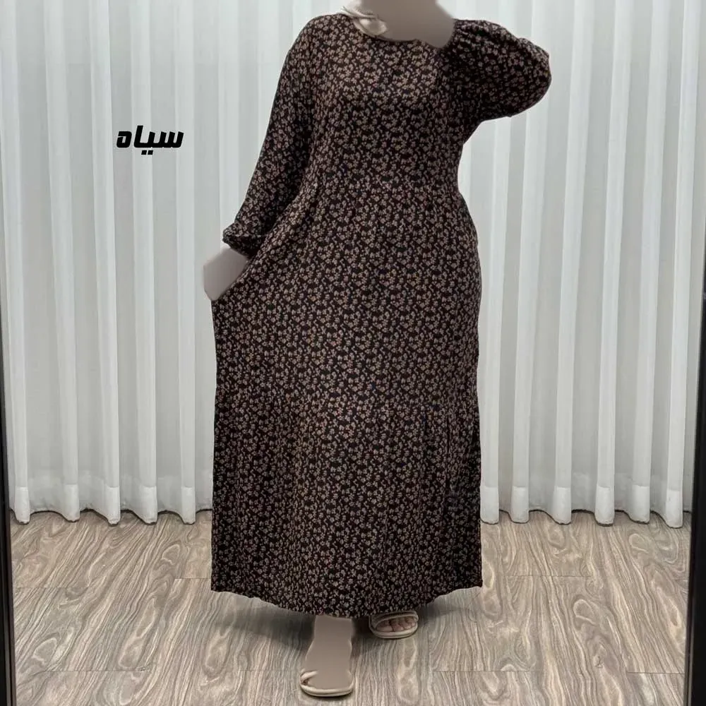 پیراهن ساحلی زنانه نخی گلریز فری سایز مناسب تا سایز 46 با کمربند